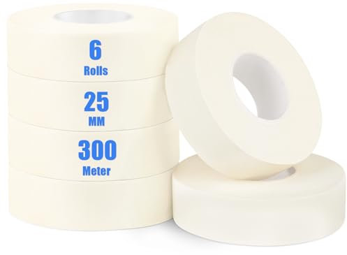 iuqiepo Masking Tape, 6 Rolls 25mm x 50m, Masking Tape for Painting, Reliable and Durable, Waterproof White Painters Tape