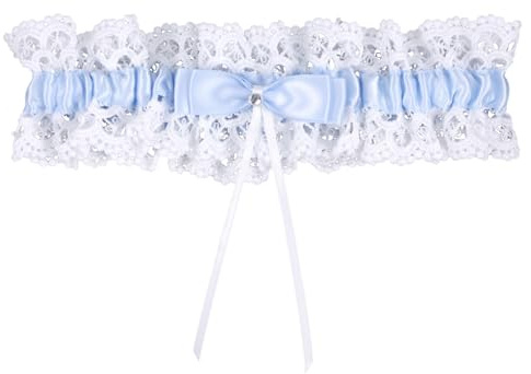 Gosknor Bride Wedding Garter, Bow Blue Lace Stretchable Leg Garter Elegant Wedding Dress Accessories Bridal Gifts for Women Girls Bridal Shower Parties