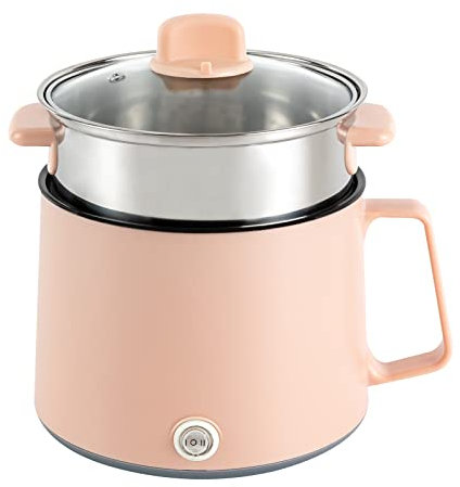 Electric Hot Pot,1.7l Portable Mini Electric Steamer Noodles Cooker Hot Pot Non-Stick Cooking,with Stainless Steel Steamer,for Cooking Noodles, Soup, Porridge (Pink)