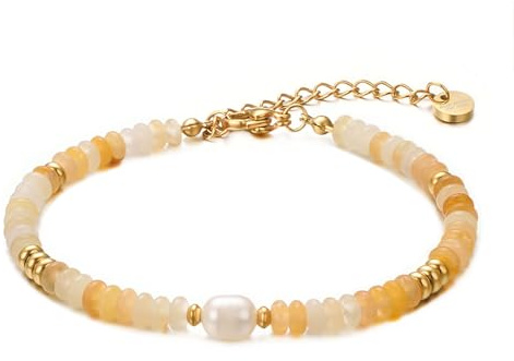 vissen Naturstein Armband für Damen Vergoldet Edelstahl Süßwasserperlen Zuchtarmband Schmuck Geschenk