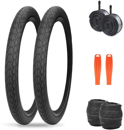 MEGHNA Kinder-Fahrrad-Reifen, 50,8 cm (20 Zoll), faltbarer Ersatz, Cruiser-Fahrrad-Reifen, Mountainbike-Rille, rutschfest, mit Reifenheber, für Kinderfahrrad, BMX, Faltrad (schwarz, 2 Stück, mit
