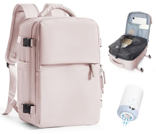 VENATIN Vacuum Backpack Travel Bag, Vacuum Compression Backpack with Pump, Personal item Ryanair 40×20×25, Carry on Underseat Luggage for Travel,Pink