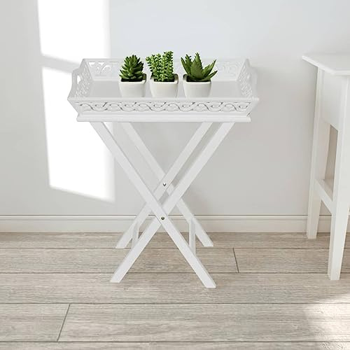 KTHLBRH Mesa Auxiliar con Bandeja Blanca Mesa Auxiliar con Bandeja Desmontable, Plegable para Almacenamiento y Decoración