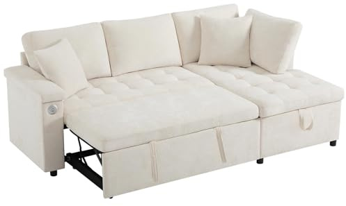 SHAIRMB Sofa Ecksofa mit Schlaffunktion, Praktisches Schlafsofa mit Bettkasten, Schlafcouch mit Stauraum, USB-Ladeanschluss und Armlehnenablage, für Wohnzimmer/Schlafzimmer