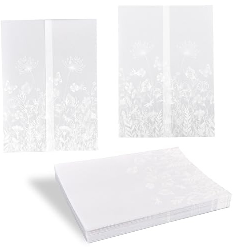 50pcs Pre-Folded Vellum Jackets for 5x7 Invitations, Wildflower Vellum Paper Sleeves & Wraps Wedding Invitation Accessories for Bridal Shower Baby Shower Birthday Cards (Translucent)