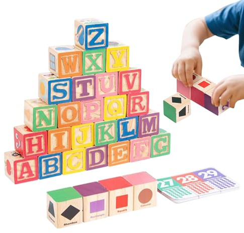 Generisch Holz Buchstaben Bausteine | Zahlen Farben Lernspielzeug,Wortformen Bauklötze Spielzeug,Für Kleinkinder Mädchen Kindergarten Vorschule Klassenzimmer Zuhause Kinderzimmer Reisen Urlaub