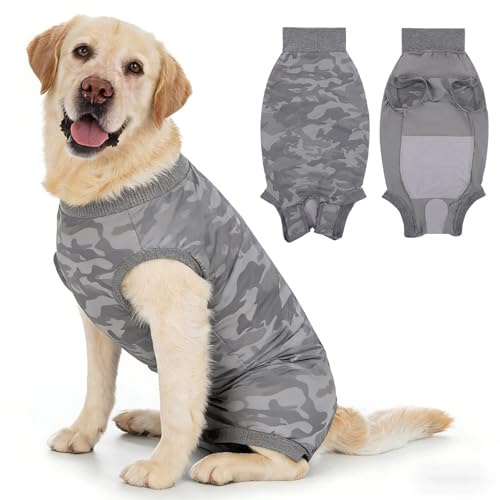 InfiniZer Hundebody Nach Op Medizinischer Body für Hunde Kastration Hündin Rüde Operationsbody Hund Body Nach Op Body Hund Shirt Leckschutz Wundschutzanzug für Hunde Einteiler Schlafanzug (Grau, S)