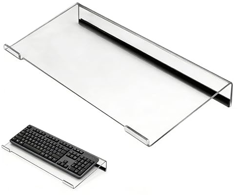 Acrylic Keyboard Holder Ergonomic Tilted Keyboard Stand Clear Non Slip Computer Riser for Desk Comfortable Typing for Home Office Work | 17 Inch Wide Acrylic Shelf with Silicone Strip