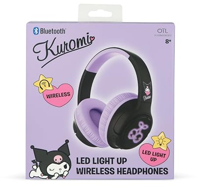 OTL Technologies Kabellose Kopfhörer von Kuromi, faltbar, mit LED-Licht, offizielles Lizenzprodukt