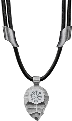 Element of Gods Titan-Anhänger mit Vegvisir Wikinger-Kompass – Halskette aus schwarzem Lederband und robustem Titan – Nordischer Schmuck & Talisman für Herren & Damen