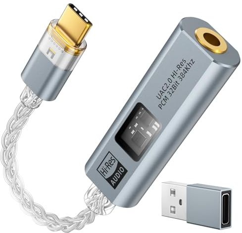 MoKo Adattatore Cuffie USB-C a 3,5mm, DAC Dongle Type-C a 3,5 Aux Jack | Doppio DAC CX31993 MAX97220, Amplificatore HiFi Integrato, 32bit/384KHz Hi-Res, Controllo in Linea,Per iPhone iPad Switch PS5