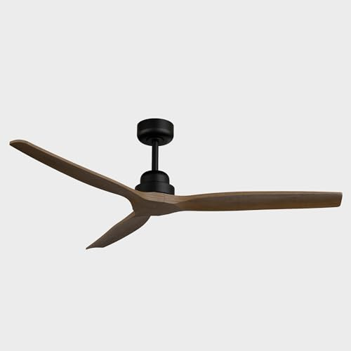 Sulion - Ventilador de Techo con Motor DC Silencioso 142 cm- Bajo Consumo 26W - Aspas de Madera Maciza para Exterior IP44 e Interior - Mando a Distancia Incluido - Negro Madera Oscura