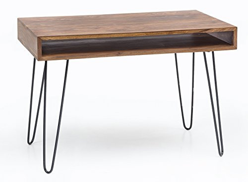 FineBuy Möbel zum Wohlfühlen Massiver Schreibtisch Harlem Sheesham Massiv Holz 110 x 60 x 76 cm mit Ablage, Computertisch Massivholz mit Metall Beinen, Design Holz PC Tisch