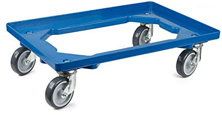 aidB Kunststoff Transportroller Offen - Blau - mit Gummiräder, 2 Lenkrollen und 2 Blockrollen - Einzel