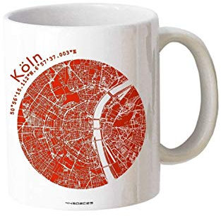 Köln-Tasse Stadtplan - Kaffeetasse Städtetasse farbig bedruckt - Geschenkidee