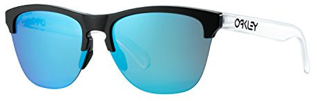 Oakley Frogskins Lite Sunglasses Matte Black/Matte Clear with Prizm Sapphire Lens, Medium to Large Face, Unisex, Retro Style