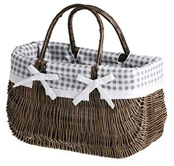 e-Wicker Panier en osier, sac,cabas, basket, corbeille en osier (Brun avec doublure)