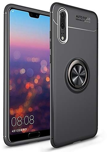 NALIA Ring Hülle kompatibel mit Huawei P20, Schutzhülle Cover magnetische Silikon Handyhülle für KFZ-Halterung 360-Grad Finger-Halter, Case Dünn Smartphone Ständer Slim Back Etui Bumper - Schwarz