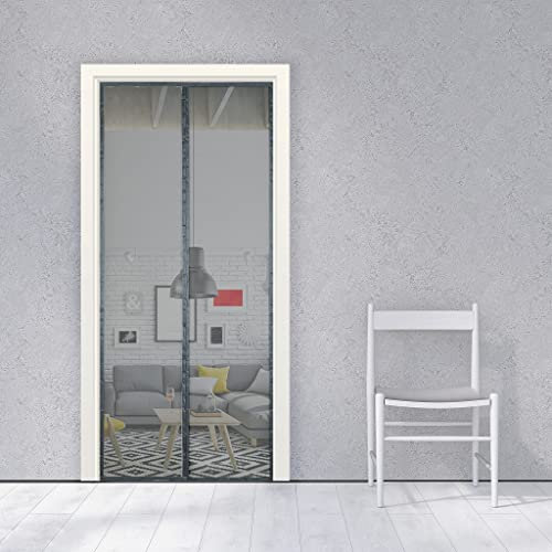 Liveinu Fliegengitter Tür Insektenschutz Magnet Fiberglas Vorhang Fliegenvorhang Flammschutz Moskitonetz Klebmontage Ohne Bohren Klettband Fassung für Balkontür 80x210cm Grau