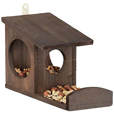 Relaxdays Mangiatoia per Scoiattoli, da Appendere, in Legno, HxLxP: 17,5 x 14 x 25 cm ca. Colore Marrone Scuro