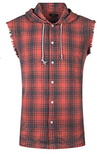 Nutexrol Herren Ärmelloses Fannel-Shirt Casual Cotton Plaid Vest Hoodies - Orange - 3X-Groß