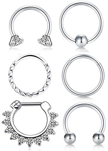 LAURITAMI 6stk Nasenpiercing Septum Ring Set Chirurgenstahl 8mm Nasenring Clicker Piercing Nase Schmuck