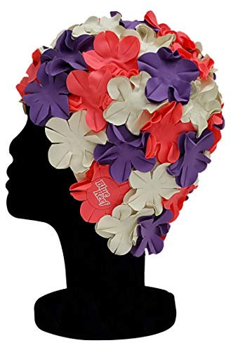 Blue Reef Isla Floral - Gorro de natación para mujer, diseño de pétalos 3D, estilo vintage, talla única, color rosa, morado y blanco