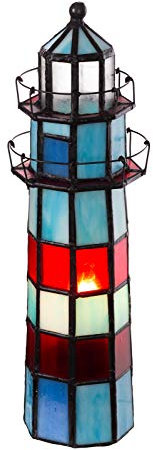 Birendy Lampe im Mosaik -Stil Leuchtturm Dekorationslampe Glaslampe, Leuchte,Tischlampe, Tischleuchte (Blau-Rot)