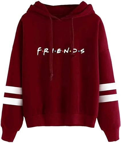 PANOZON Felpa con Cappuccio Stampa di Lettere Friends American TV Sitcom Maniche Lunghe Hoodies per Donna (L, 1-Vino Rosso dy-6)