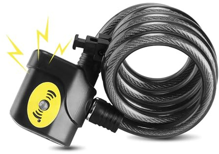 Antivol Vélo 1,2m Câble Alarme 110dB Serrure Chaîne Sécurité Renforcée pour Bicyclettes et Scooters Verrouillage Double