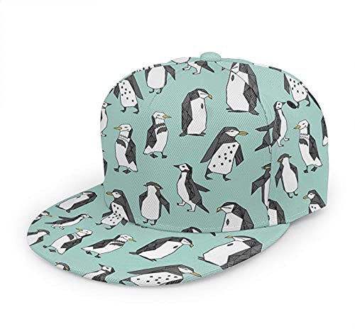 Oaieltj Unisex Baseballkappe Damen Herren Junge Mädchen Mode verstellbar 3D gedruckt Flat Bill Baseball Cap, Walking Stolz Pinguin Mint Grün, One size