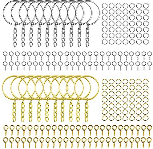 Metall Schlüsselring Mit Kette 220 Stück Schlüsselring Schlüsselanhänger Ring Set Metall Schlüsselring Zum Basteln Schlüsselringe Mit Kette Schlüsselanhänger Für Schlüssel Diy(gold Und Silber)