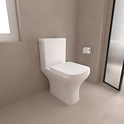 Bathroom Square Close Coupled Toilet with Soft Close Seat Modern WC
