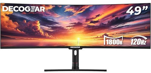 Deco Gear - Monitor da gioco curvo ultra largo 5K da 49 pollici, 32:9, 120 Hz, 101% NTSC 100% sRGB, regolabile, home office e workstation di intrattenimento