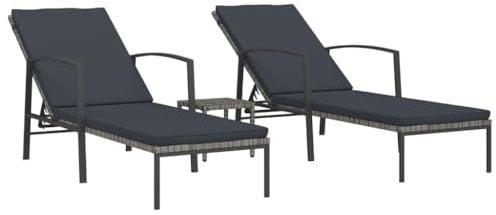 vidaXL 2X Sonnenliege mit Tisch Beistelltisch Gartenliege Relaxliege Liegestuhl Strandliege Gartenmöbel Liege Saunaliege Poly Rattan Grau
