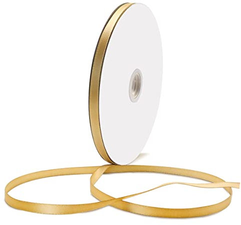 Einseitiges Satinband Gold, 6mm x 90m Schleifenband, Dekoration Geschenkband, Stoffband, Geschenkband, Bänder zum Basteln, Verpacken Geschenke, Blumenstrauß, Blumenarrangements
