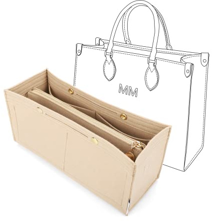 LEXSION Filz-Organizer-Einsatz, Handtaschen-Organizer mit abnehmbarer Reißverschlusstasche für Onthego GM, 3 Größen, 8034, Beige, groß