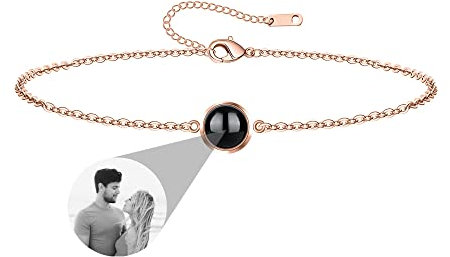 Eiennoai Personifizieren Foto Projektion Armband, Kreis Foto Armband, Paar Armband Bild,Muttertagsgeschenk Armband Jubiläumsgeschenk Armband Mit Foto for Women