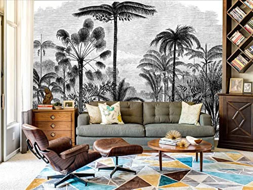 Keriocusi Papier Peint Panoramique 3D Jungle Soie,200x140cm Personnalisé, Noir et Blanc Cocotier, Affiche, pour Décoration Chambre Coucher Salon D'enfant, Blanc,noir