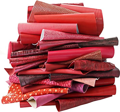 LA GARZARARA Elegantes Sortiment aus Leder, 0,500 kg, Mindestgröße beträgt 10 x 15 cm, Lederschnitte zufälliger Mischung, Drucke, Folien, Muster und verschiedene Weichheiten, (Rot und Rosa, 500)