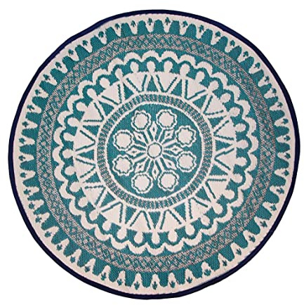 Talking Tables Marokkanischer Souk Blauer runder Outdoor-Teppich – recycelter Kunststoff nachhaltige Gartenmöbel – perfekt für Gartenpartys, Festivals und Grillabende, 120 cm x 120 cm