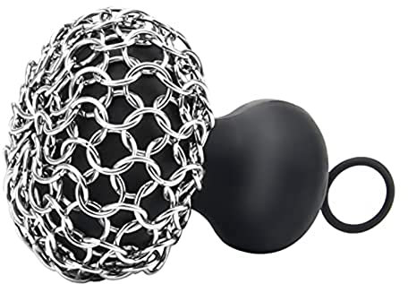 Tweovnai Cast Iron Chainmail Scrubber, Cast Iron Skillet Cleaner for Fry Pan Cleaner Cast Iron Skillet Cleaner Chain Black