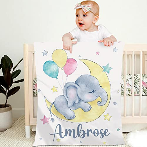 Personalisierte Babydecke mit Namen Kinderdecke Namensdecke Tier Elefant Panda Individuelle Baby Decke für Geburtstag, Geschenke