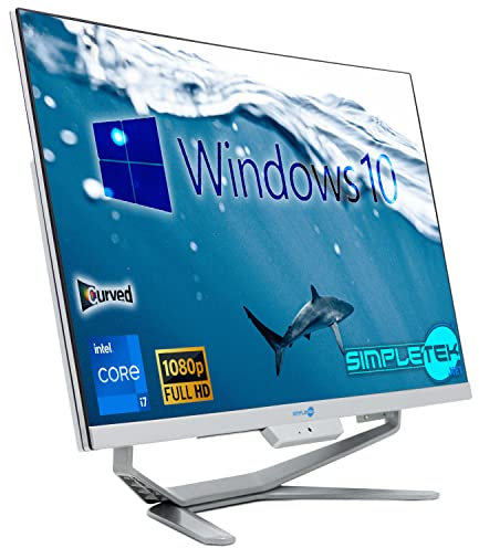 SIMPLETEK - PC tout-en-un avec écran incurvé 24 FHD Core i7 Jusqu'à 3,60 GHz Windows 10 Pro Webcam intégrée avec souris et clavier sans fil | 8 Go RAM SSD 120 Go