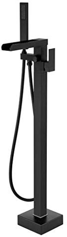 Duschsystem, Wasserfall-Wannenfüller, freistehende Wannenarmaturen, schwarz, Bodenmontage, Messing, Einhandarmaturen, Badezimmer-Armaturen mit Handbrause, Luxus-Dusch-Set, Chrom (schwarz)