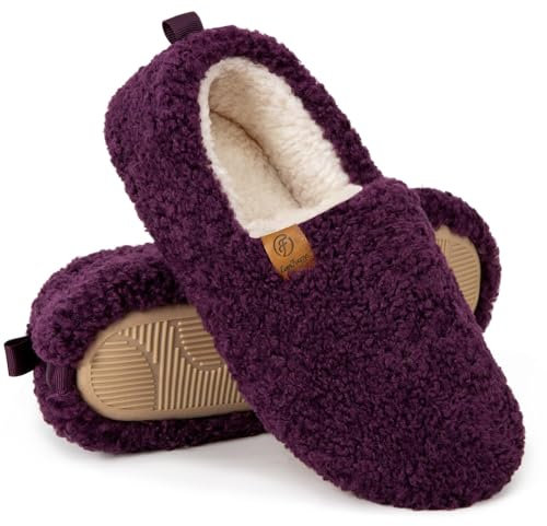 EverFoams Damen Warme Lammfell Memory Foam Vollpantoffel Anti-Rutsch Leicht Atmungsaktiv Winterhaus Dark Purple, 40-41 EU