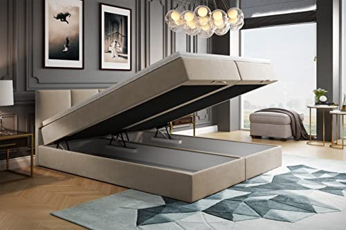 TRADA ROYAL Boxspringbett mit Bettkasten und Topper (Beige, 200 x 200 cm)
