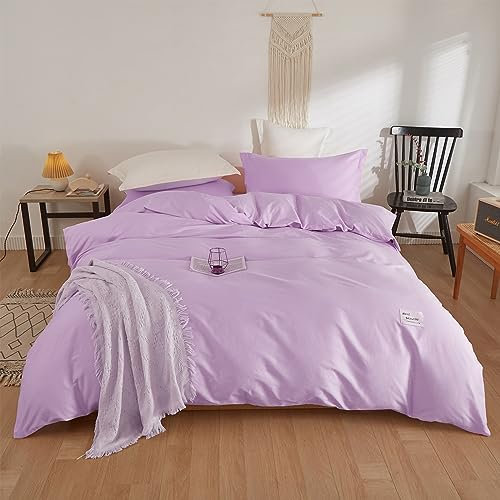 MEILA Bettwäsche Set 3teilig Lila 135 x 200 cm 100% Baumwollstoff Bettbezug Set mit 2 Kissenbezüge, Weich und Bügelfrei