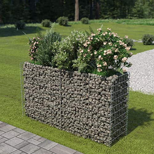 Homgoday Gabion Parterre surélevée en acier galvanisé 180 x 50 x 100 cm, paniers gabions, cages en gabion en métal pour pierres, décoration de jardin, ensemble de cloisons murales