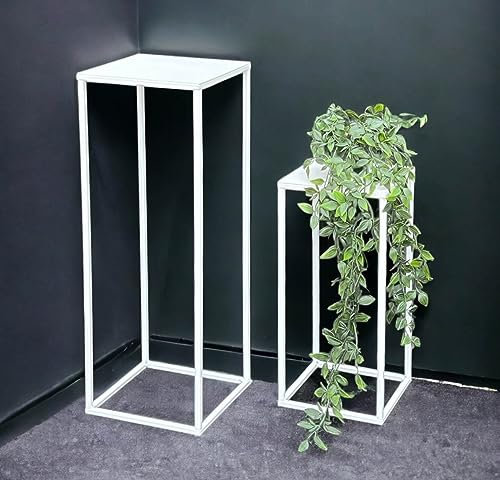 DanDiBo Blumenhocker Metall Weiß Eckig 2er Set Blumenständer Beistelltisch 96484 Blumensäule Modern Pflanzenständer Pflanzenhocker